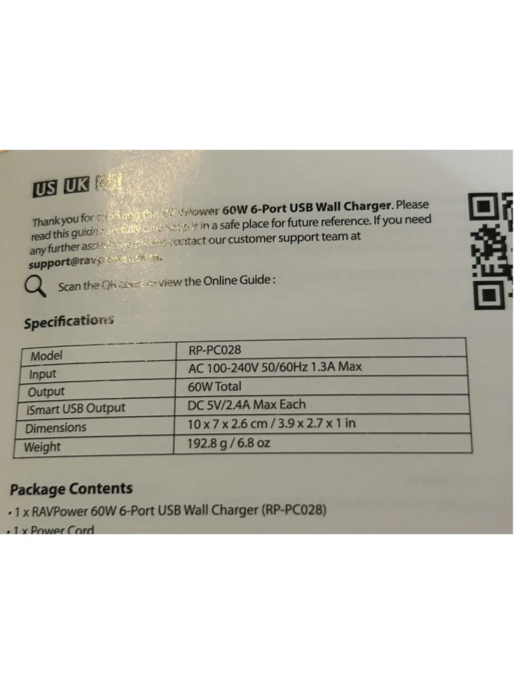 Ravpower 6 Port USB Wall Charger 60W Black Model RP-PC028
